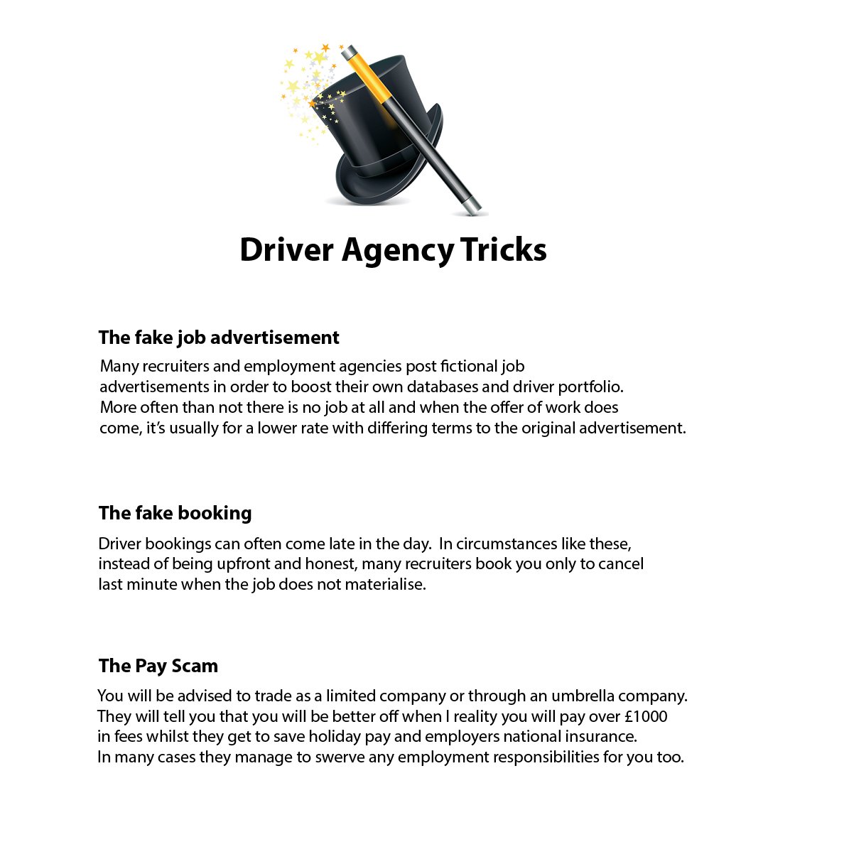 HGVrevolution's tweet photo. Driver Agency Tricks.  Whilst some Driver Agencies are impeccable, there are those who most certainly are not.  Check out some the of the signs for a bad agency

#driver #agency #tricks #pay https://t.co/RRrLYXgV4Z