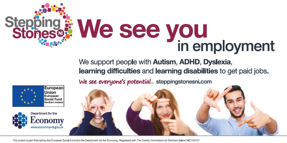steppingni's tweet photo. We are on the billboards and buses again, this time in #Newtownards . #weseepotential in everyone. Call our team on 02892666404 for details on support for people with Autism, ADHD, Dyslexia and learning difficulties to get a job. https://t.co/5TI7ZBNjss