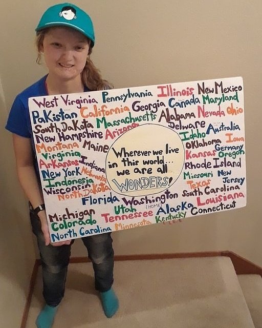 MeganBr29782288's tweet photo. Last few months, I've been sharing my #reallifeauggie story, at no charge, to kids ALL over the US & world. I've shared my story, 157 times across 47 states plus classes from Australia, Canada, Pakistan, Germany & Indonesia. #choosekind @RJPalacio @WonderTheMovie @JacobTremblay https://t.co/EN59Ec6R5n