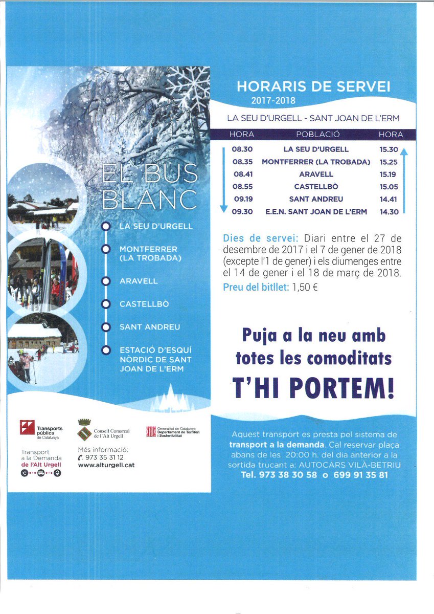 alturgelltur's tweet photo. ❄️Recorda, que si vols pujar a #laneu, t'hi portem!!! #capsdesetmana #busblanc #alturgell🎿 https://t.co/YnmXPFjNDX