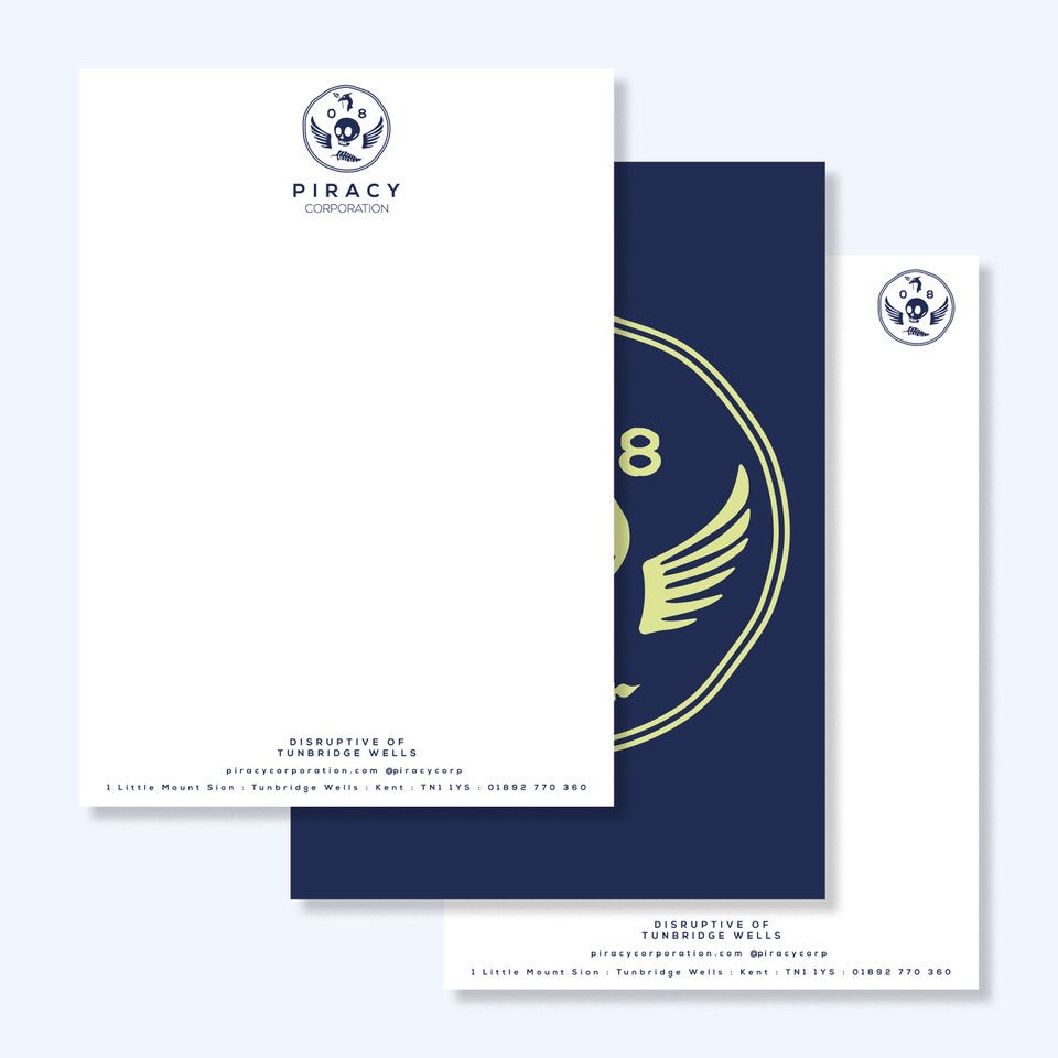 ebcodesign's tweet photo. I have loved working with Martin @martinpiracy The creation of this brand was a real collaboration, a crest made to represent Martin’s Kiwi/Liverpudlian heritage, and the ‘disruptive’ element of Piracy Corporation, with secondary icons and a smart but distinctive colour palette https://t.co/dt2ESdoDAW