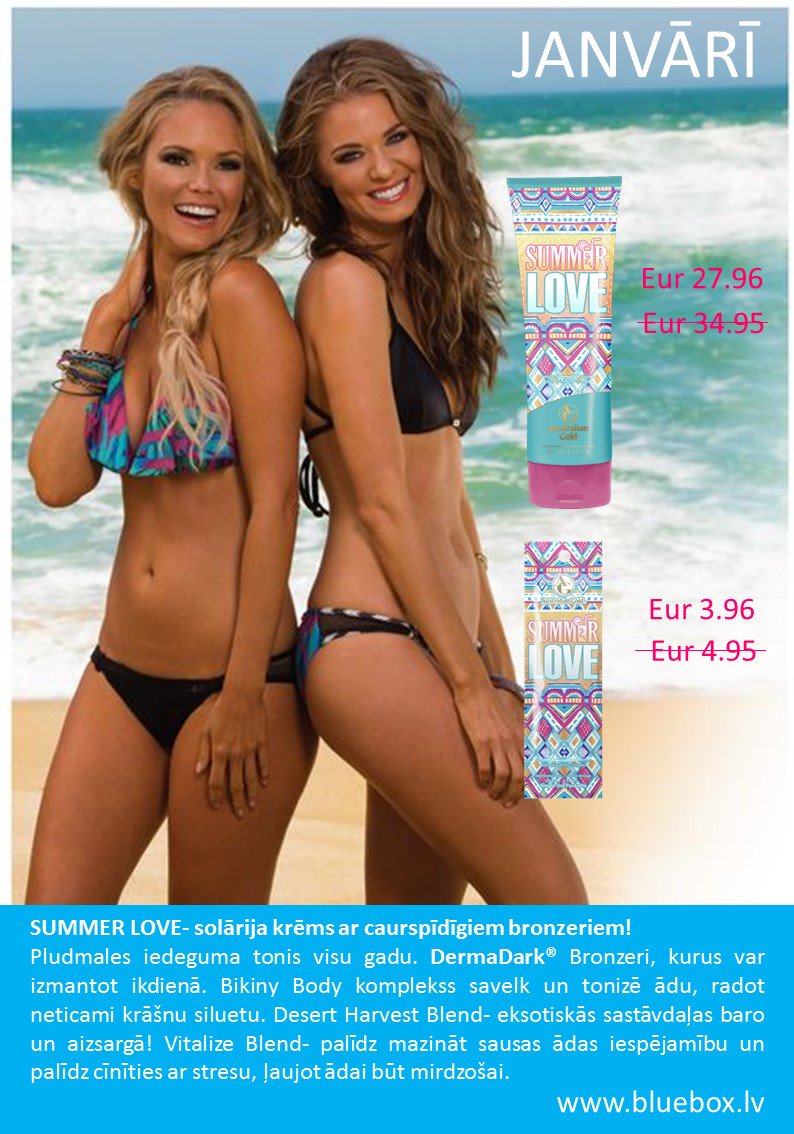 Vasara janvārī? Viss ir iespējams! Šajā mēnesī īpaši salda cena Summer Love solārija krēmam ar baltajiem bronzeriem. Noņer vasaras sajūtu ziemā!
#janvaris #bluebox #blueboxsolariji