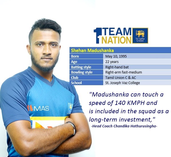 OfficialSLC's tweet photo. Sri Lanka name uncapped Shehan Madushanka, 22-year old right-arm fast bowler in ODI squad touring Bangladesh. #OneTeamOneNation #lka #SLsquad #SLC https://t.co/iVdIRU6BRK
