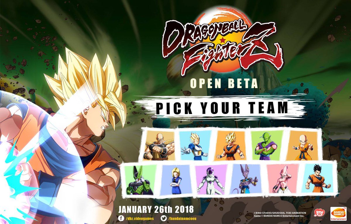 BandaiNamcoFR's tweet photo. L’open beta de #DragonBallFighterZ sur PS4 et XB1 proposera 11 perso, 7 stages et plusieurs modes de jeu ! Elle débutera à 9h le 13/01 pour les précommandes. Pour les autres, ce sera du 14/01 à 9h jusqu’au 16/01 à 9h. https://t.co/Ip44E0wxVI #DBFighterzBETA https://t.co/FCOXSokeGd