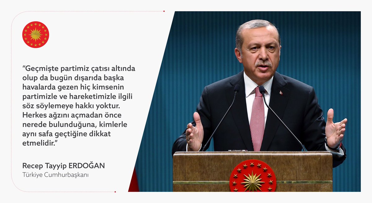 tcbestepe's tweet photo. Cumhurbaşkanı @RT_Erdogan: “Geçmişte partimiz çatısı altında olup da bugün dışarıda başka havalarda gezen hiç kimsenin partimizle ve hareketimizle ilgili söz söylemeye hakkı yoktur.“ https://t.co/ofhaFJNuv2