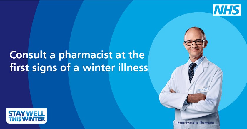 When you begin to feel ill, talk to your pharmacist. They can help you treat the symptoms of many coughs, colds &amp; sore throats, without needing to see a GP. #StayWellThisWinter