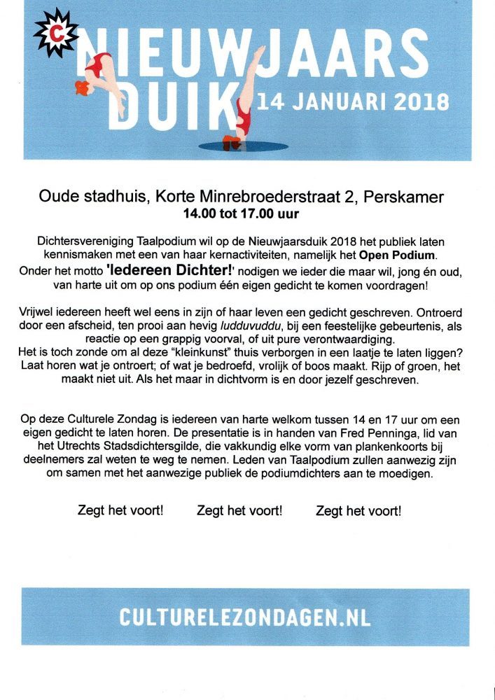 Uitnodiging voor Open (Taal) Podium Nieuwjaarsduik 2018 taalpodium.nl/2018/01/uitnod…