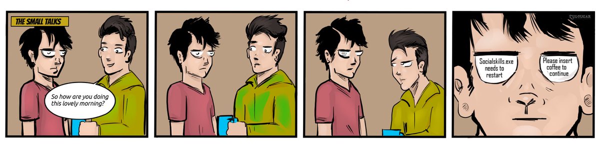 Zulfugart's tweet photo. Small talks #2dart #webcomic #webcomics #instacomic #swipecomics #zulfugart #talking #introvert #introverting #adobephotoshop https://t.co/sHwWDJqGRZ