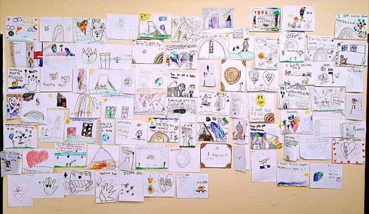 ClintonElemMA's tweet photo. The Foundation that accepted our donations in Puerto Rico displayed the letters our students sent on a wall dedicated to them! Way to go CES! #180daysofkindness https://t.co/gqJ5rzciQ4