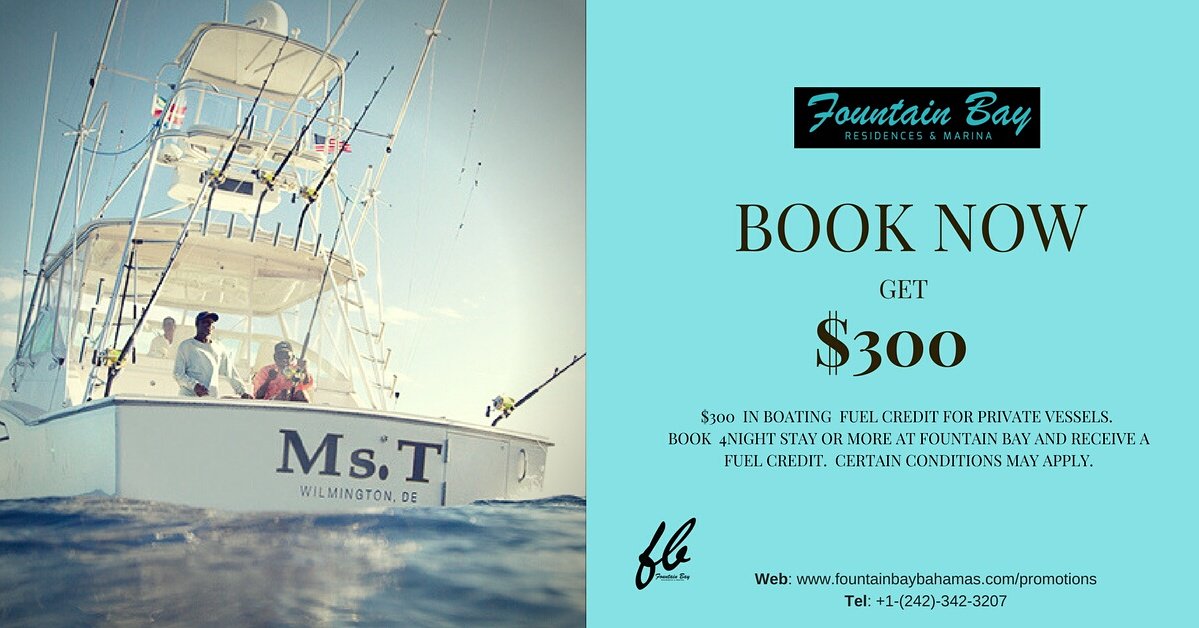 Cruise to the Bahamas and get $300 in Fuel Credit from Fountain Bay Resort #fountainbaycatisland #fountainbay #bahamas #yacht #fuel #fishing #luxury #boat #florida