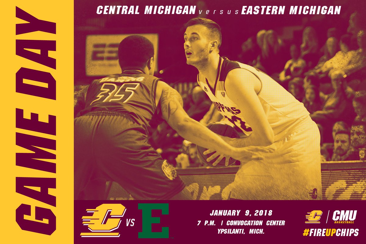 CMUMensBBall's tweet image. GAME DAY! CMU visits in-state and MAC West Division rival Eastern Michigan for a 7 p.m. game at the Convocation Center in Ypsilanti. #FireUpChips 
📺 es.pn/2EpMY7L
📻 bit.ly/2EpBaSH
📊 bit.ly/1nX3oqy
🗒️ bit.ly/2m8AOZg