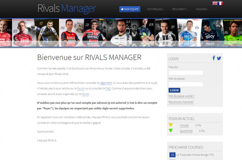 RivalsManager's tweet image. #RM2018 Avez-vous constitué votre équipe pour Rivals Manager 2018 ? Pour ce faire, rendez-vous sur velo-club.com (inscription gratuite)