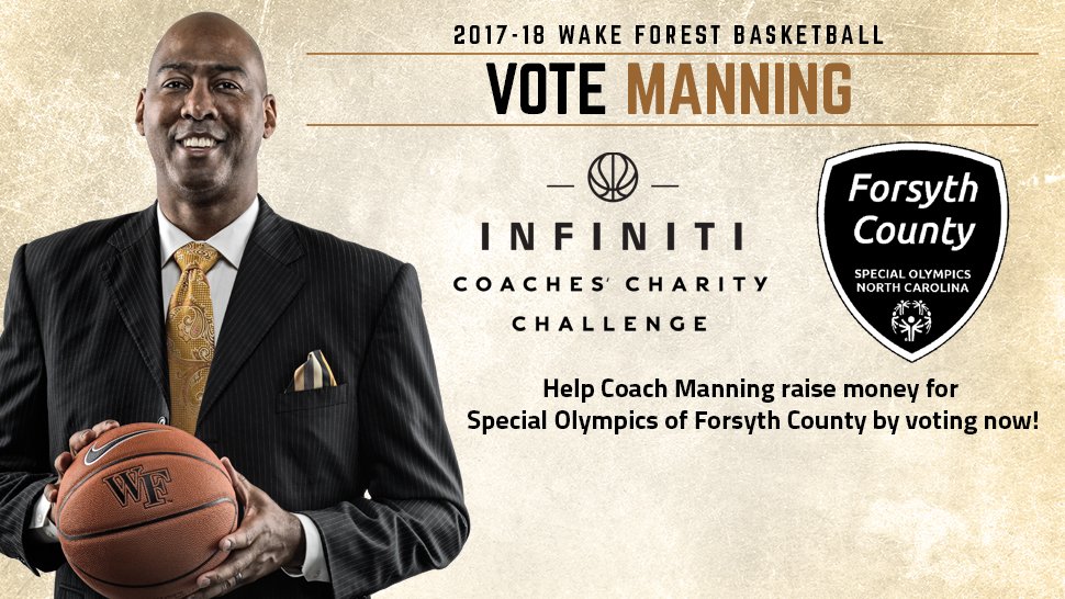 WakeMBB's tweet photo. Help @CoachDManning raise money for Special Olympics of Forsyth County (@SONC_BeAFan) in the Infiniti Coaches Challenge

INFO: https://t.co/rN6GIsRDC8
VOTE: https://t.co/CoxrV6cOHw 

VOTE ON TWITTER: Tweet #Timeout2Vote and #CoachDannyManning https://t.co/gVwlKliFwz