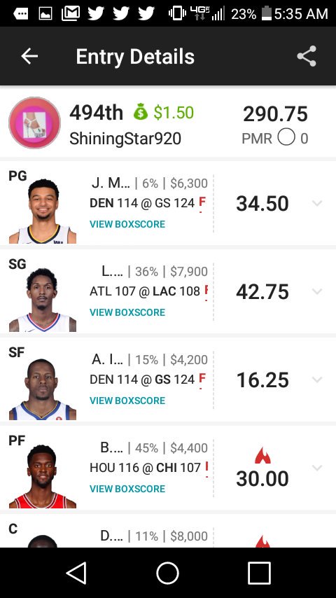 1NativeQT2C's tweet photo. Off to work after a few snowdays Draftkings great night & will bounce back on Fanduel !!!! See you later alligators @1stLadyofDFS #realbit$h don't lose both sites to often & look forward to redemption on Fanduel tonight https://t.co/og6QOXrWVm