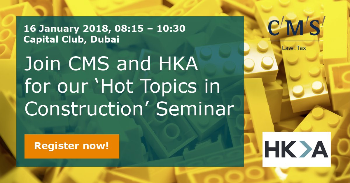 There is still time to register for our 'Hot Topics in Construction seminar' in collaboration with <a href="/HKAGlobal/">HKA</a>. For further details click here: bit.ly/2CUgzsF