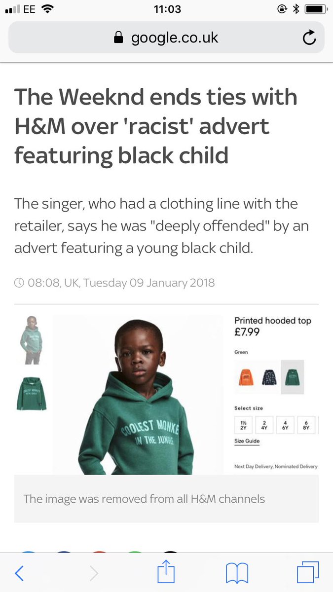 FrancesAnneS's tweet photo. How on earth is this racist? This is the perfect example of showing that racism is only in the minds of people who want it there. @hm https://t.co/zUor6qeWZK