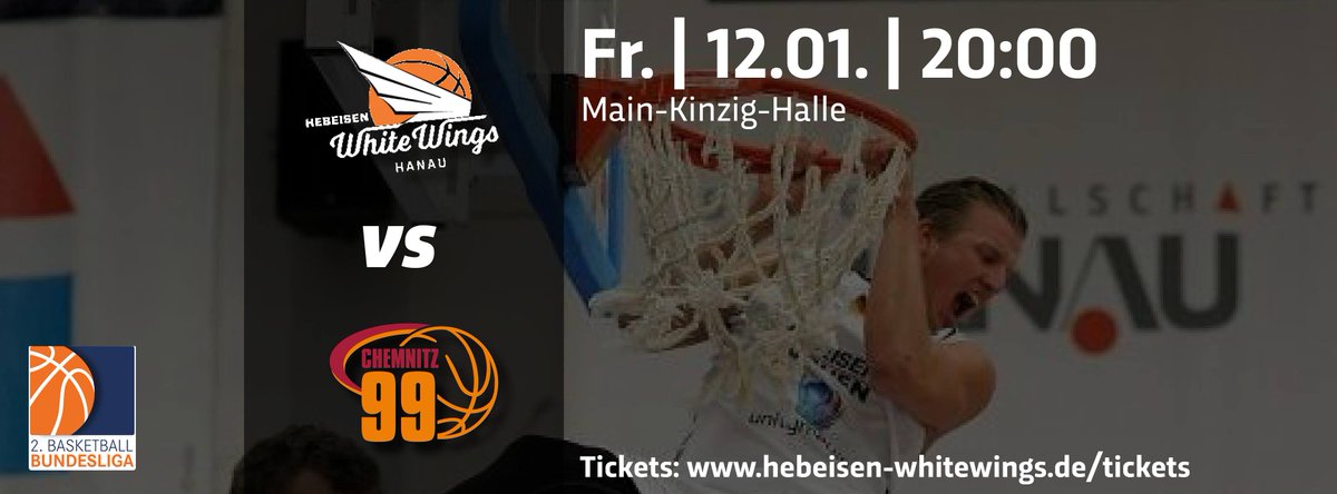 Gameday am Freitag um 20.00 Uhr in der Main Kinzig Halle! Nach 2 Siegen in der Rückrunde haben wir Bock. 3. Sieg in der Rückrunde gegen die @Chemnitz99ers?  Kommt vorbei und lasst Hanau beben.  Wir sind gespannt