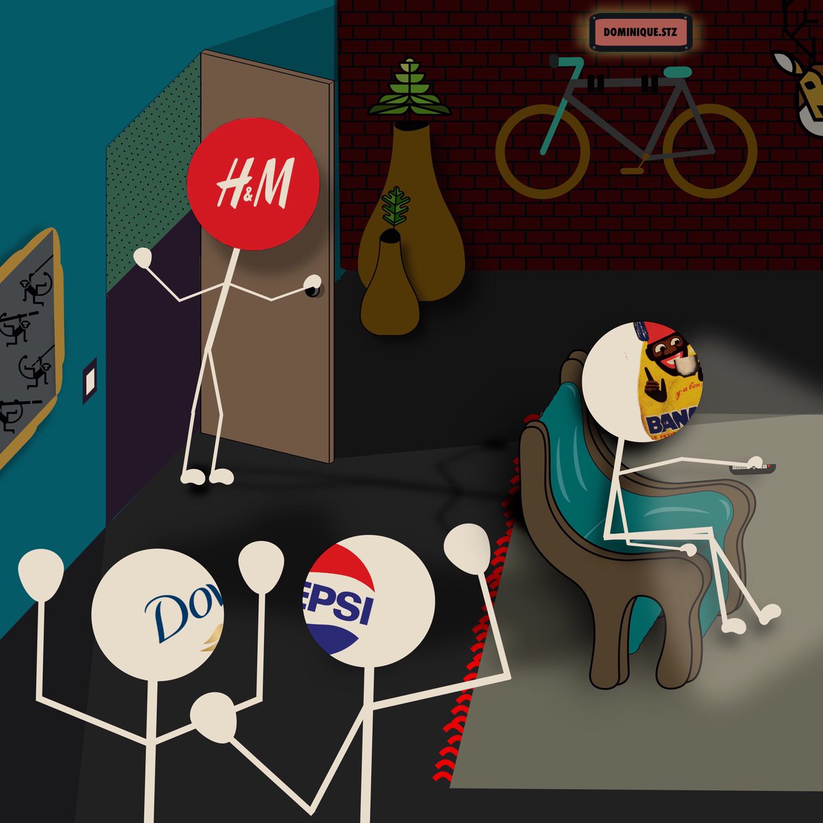 Help me get a name for this artwork.
Suggestions ?
My firsts : “welcome to the club” or “you don’t teach faces to the old monkey”

#hm #hmracist #pepsi #dove #yabonbanania #illustration #art #alwaysdeeperthanwhatyousee
