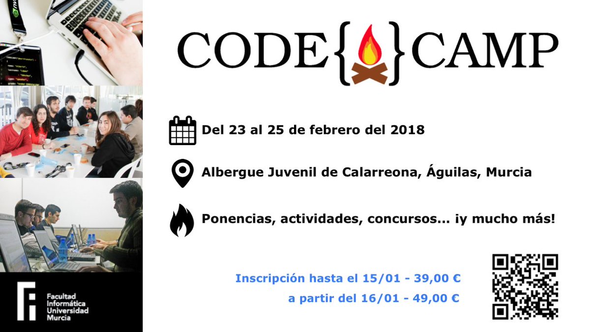 informaticaumu's tweet photo. Ya está abierta la inscripción para la @codecampmurcia, hasta el lunes a precio reducido. ¡Que no se te escape! Tienes más información en https://t.co/s0pE8Vx3Rv https://t.co/kEMsDY9K2r