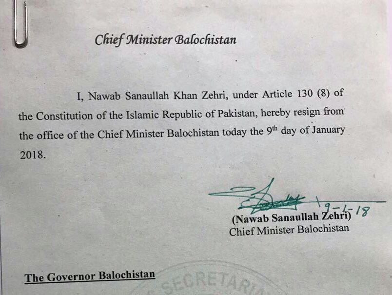 samiabrahim's tweet photo. CM Balochistan submitted his resignation letter to Governor. https://t.co/YtEWJKWtOy