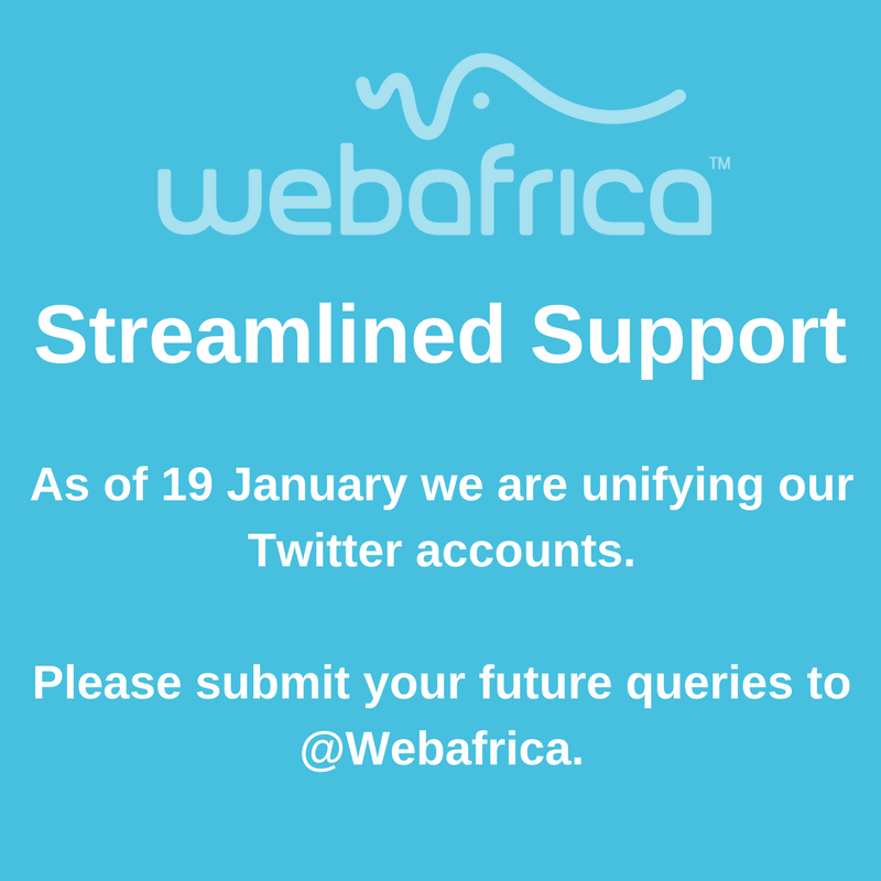 NB: Please submit future queries to <a href="/Webafrica/">Webafrica</a> as we are combining our Twitter accounts from 19 Jan, in order to streamline our services.