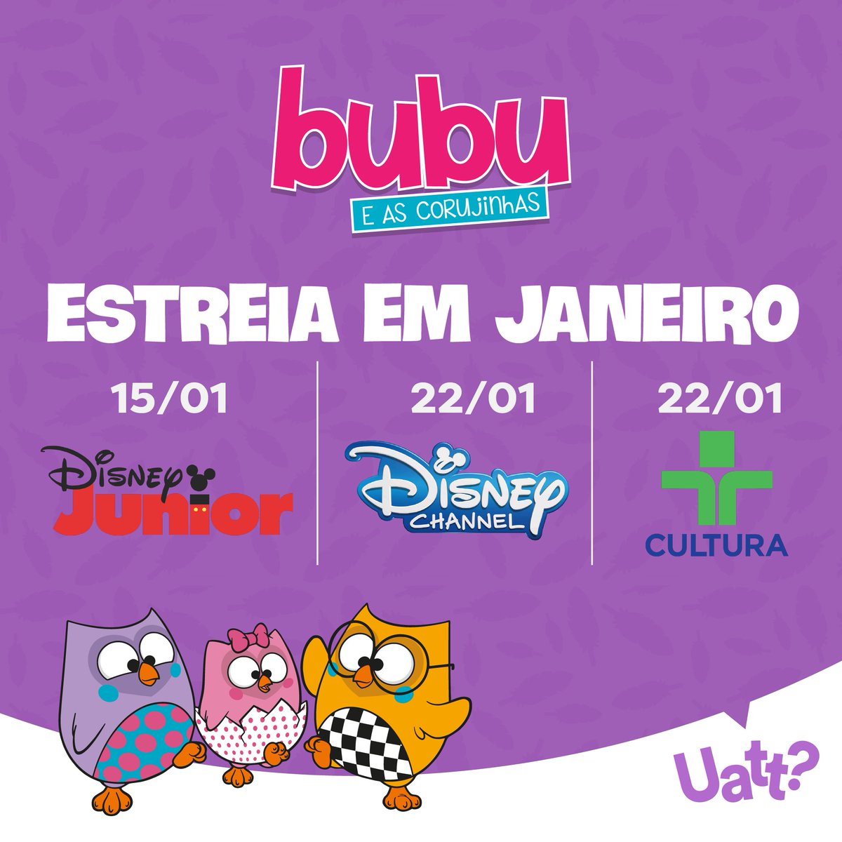 #DISNEY + UATT?
A família mais querida da floresta vai voar por toda a América Latina a partir da semana que vem! #bubueascorujinhas agora é uma série animada e estreia na <a href="/disneyjunior/">disneyjunior</a> na próxima segunda. Prepare-se com produtos super fofos. 💜 #Uatt