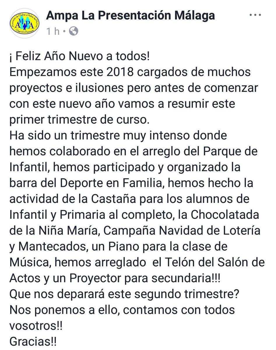 AMPAPrese's tweet photo. Feliz Año Nuevo!! Resumimos este primer trimestre!!! https://t.co/36uqpFy5KJ