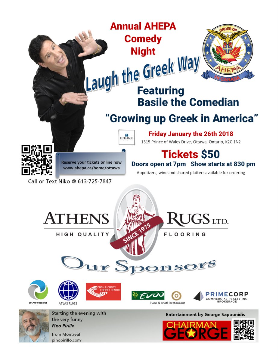 Can't wait to see @BasileFans at the Ottawa AHEPA Comedy Night! Friday, Jan 26. Promises to be a hysterical night - warm up your winter with some great laughs