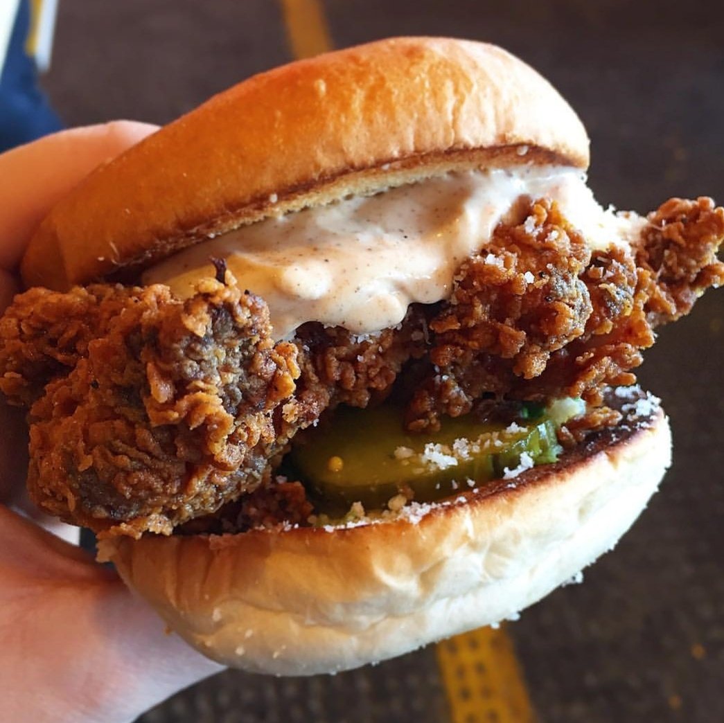 Oh lordy! The OSF Burger...oozing with parmesan. Yes please. Thanks for post @FoodStories we can't wait to read the full review!! #peckhamlevels #peckham #othersidefried #osfburger  #friedchicken #notveganuary
