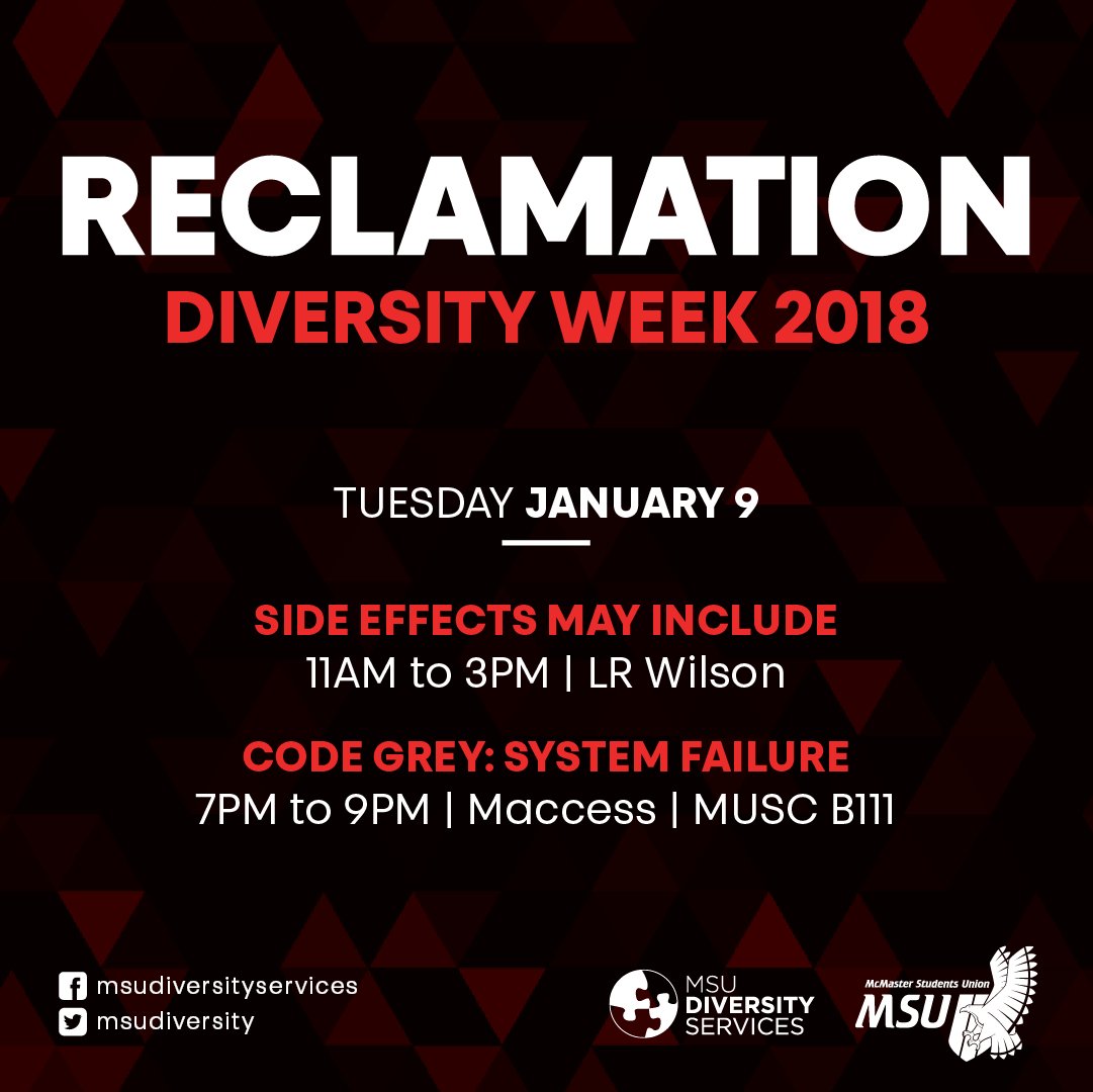 Today <a href="/MSUDiversity/">Diversity Services</a>'s Side Effects May Include will show a timeline of injustice in the medical industrial complex &amp; Code Grey: System Failure w/ <a href="/MSU_Maccess/">MSU Maccess</a> will allow people of colour to share and discuss their experiences within the healthcare system: ow.ly/HXwT30hF5I8