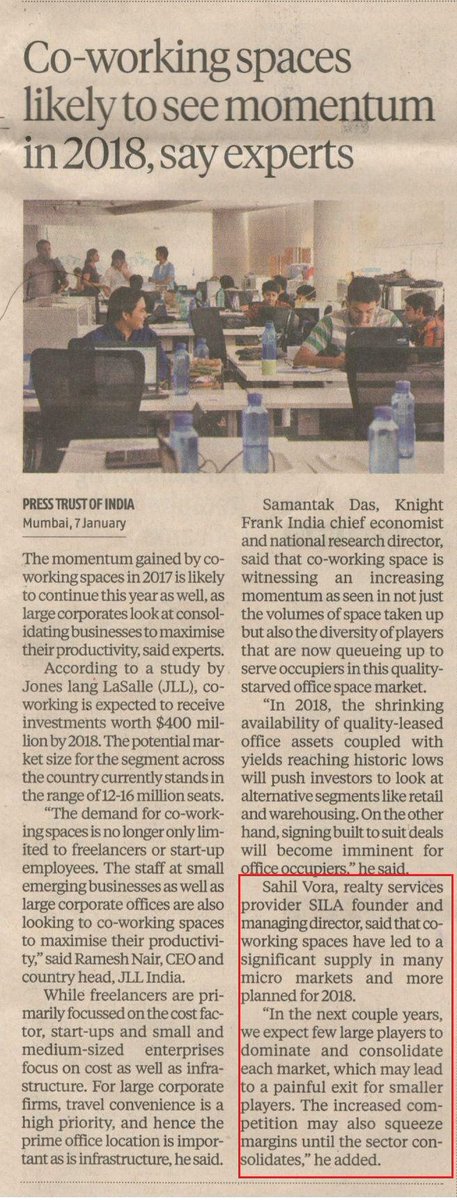 hammerandmop's tweet photo. Sahil Vora, Founder and Managing Director, SILA shares his foresight on the demand and supply of co-working spaces in 2018: Business Standard

Read: https://t.co/48K00RKHK7 https://t.co/qyfqIYJXVb