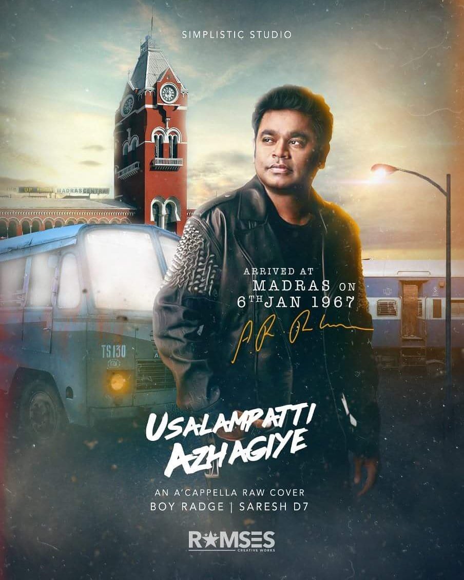 SLY_SQUAD's tweet photo. @Saresh_D7 next Cover -Usalampatti Azhagiye- A tribute to @arrahman ! #SimplisticStudio #BoyRadge https://t.co/VyESTWbDh4