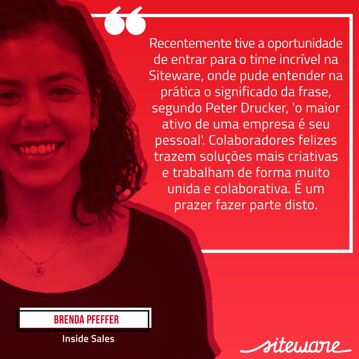 sofiadasiteware's tweet photo. Nosso time é incrível! Confira o que a Brenda, Inside Sales aqui da Siteware, falou sobre sua experiência trabalhando com a gente. #façaacontecer #GoSiteware #teamwork https://t.co/mZpCurJ3Zf