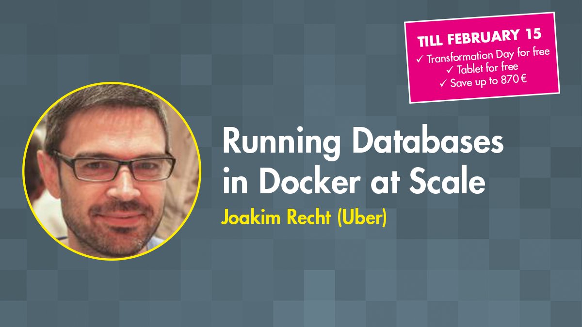 devops_con's tweet photo. Speaker @joakimrecht talks about why running #databases in #Docker is a good idea and what kind of tooling #Uber is building to support running many thousands of #MySQL databases, Cassandra #nodes, and more. https://t.co/3gaT31o9Bw https://t.co/QHJAECuXPH