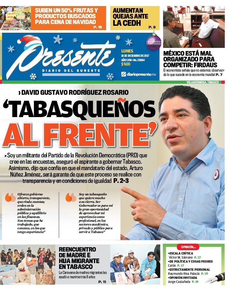 DavidGustavoRR's tweet photo. Les comparto nuevamente mi entrevista publicada en @DiarioPresente, en la que opino sobre el Frente (.) #PorMéxicoAlFrente #Tabasco #CambiemosLaHistoria @RicardoAnayaC @gerardogaudiano https://t.co/UhKu1Jjqz4