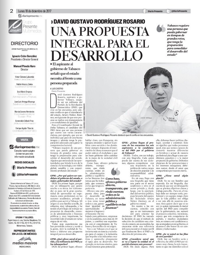 DavidGustavoRR's tweet photo. Les comparto nuevamente mi entrevista publicada en @DiarioPresente, en la que opino sobre el Frente (.) #PorMéxicoAlFrente #Tabasco #CambiemosLaHistoria @RicardoAnayaC @gerardogaudiano https://t.co/UhKu1Jjqz4