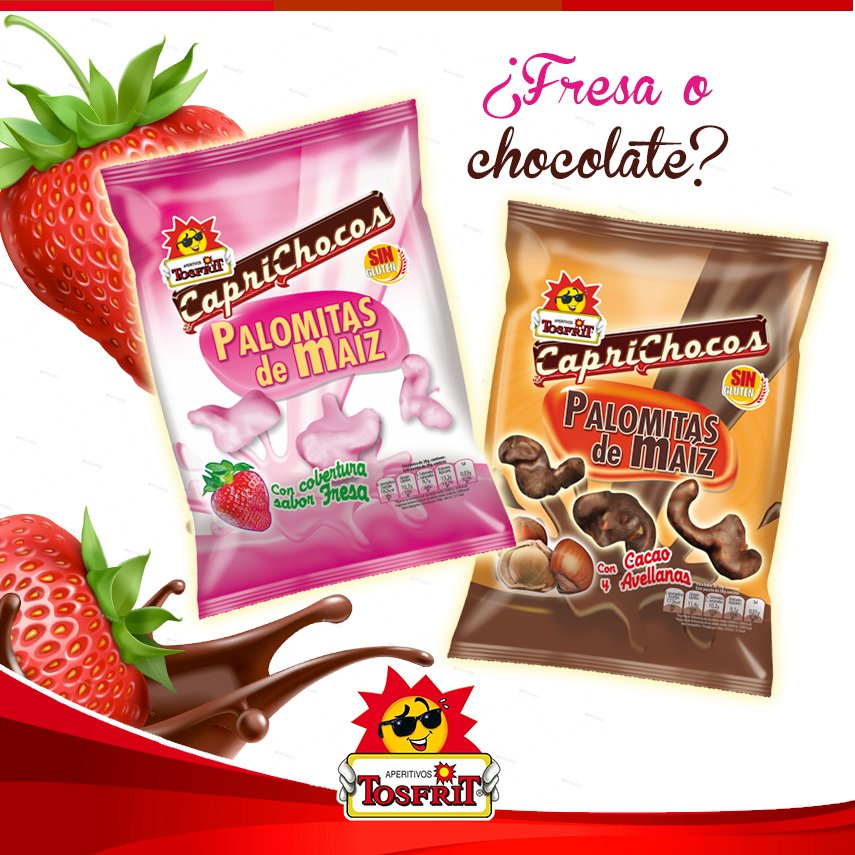 TosfritOficial's tweet photo. Las mejores, hechas de maíz, lo más tierno, las #palomitas Tosfrit recubiertas de sabor Fresa o chocolate... ¿Cuáles prefieres? ¿Puedes decidirte por una solo? #caprichocos #singluten https://t.co/tfTADYvwmT