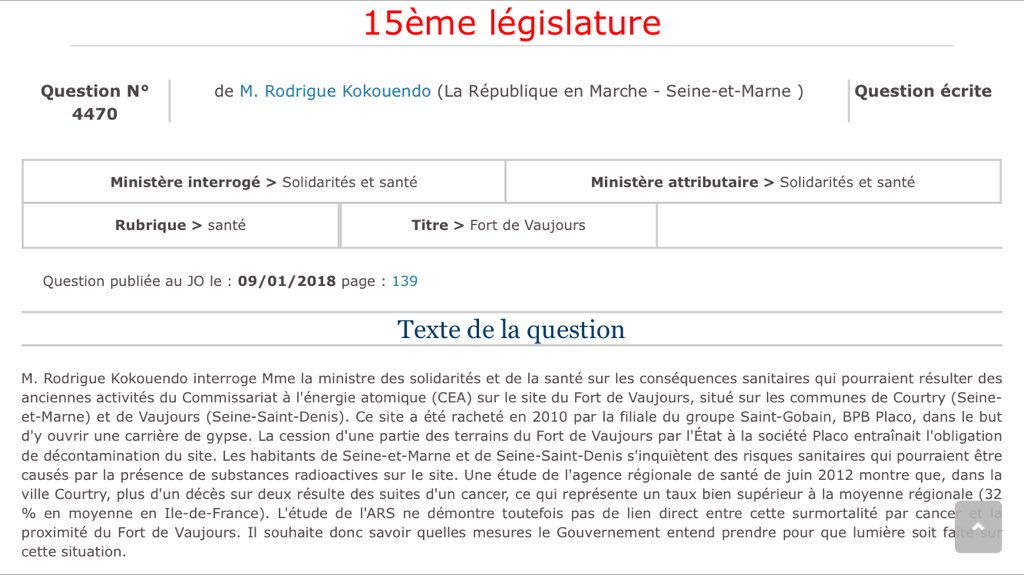 RKokouendoJ's tweet photo. Je reste mobilisé pour que lumière soit faite sur le #FortDeVaujours. J'ai interrogé @agnesbuzyn @MinSoliSante sur les conséquences sanitaires qui pourraient résulter des anciennes activités du CEA sur le site. Je publierai la réponse dès qu'elle me sera parvenue #DirectAN https://t.co/njeMgnTT5g