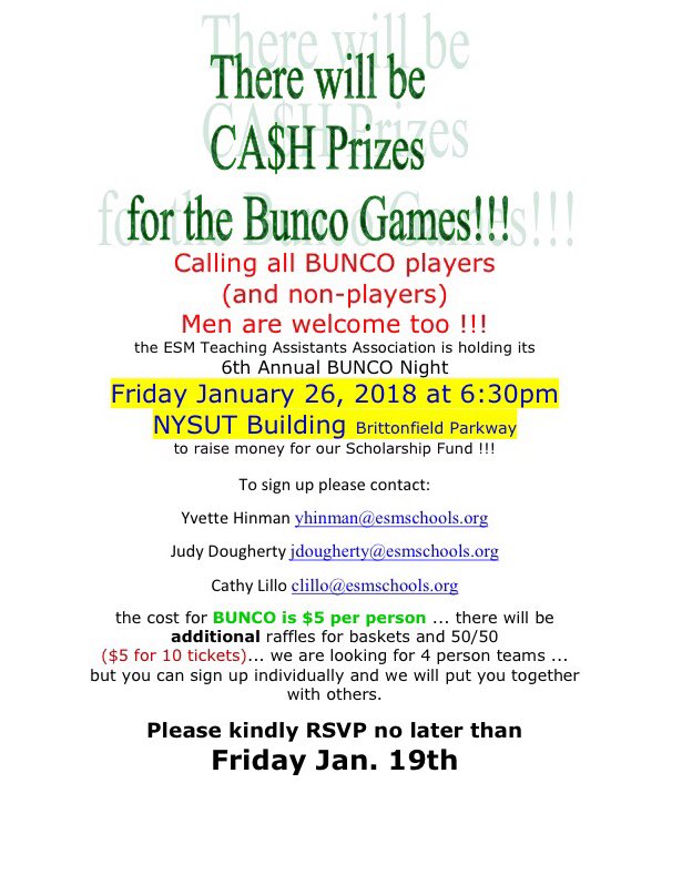 MrsYHinman's tweet photo. be sure to sign up to play !! seats fill up quickly !! #BUNCO #ESMTAAfundraiser #scholarships https://t.co/jNzb1IaDKD