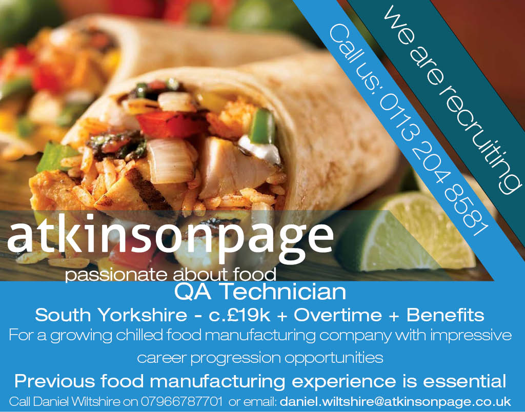 AtkinsonPage's tweet image. QA Technician in South Yorkshire c.£19k + Benefits for a growing chilled food manufacturing company #Jobs #FMCG #quality #Food #FoodManufacturing #SouthYorkshire #Sheffield #opportunity