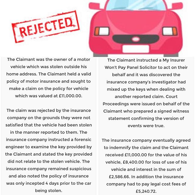 My Insurer Won't Pay have already helped overturn many wrongly rejected insurance claims, contact us to see if we can help you. #myinsurerwontpay #insuranceclaim #rejected #insurer #nowinnofee #carinsurance #carinsuranceclaim #insurance #claim #wrongdecision #TuesdayThoughts