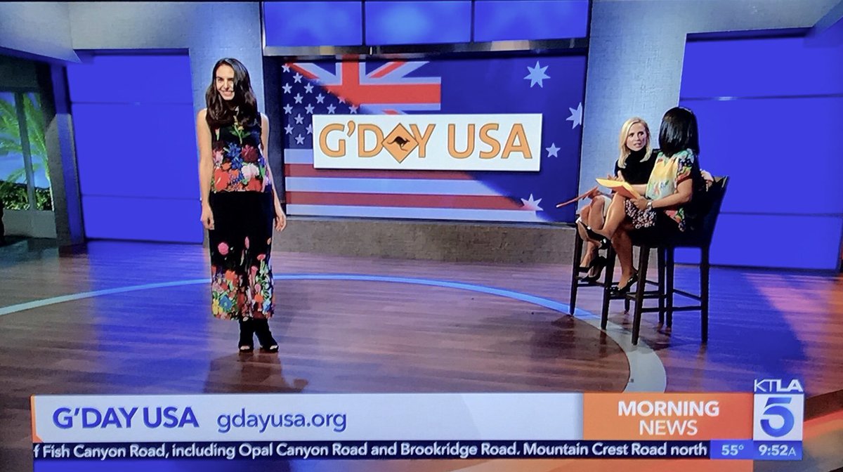 GDAYUSAofficial's tweet photo. Feeling floral in #Gorman๐ธ๐บ this morning, showcasing Aussie fashion on the @KTLAMorningNews, part of the #AussieCollective now @WestfieldCC thru Jan 28!๐ฆ๐บโจ https://t.co/D7gDDLEemf