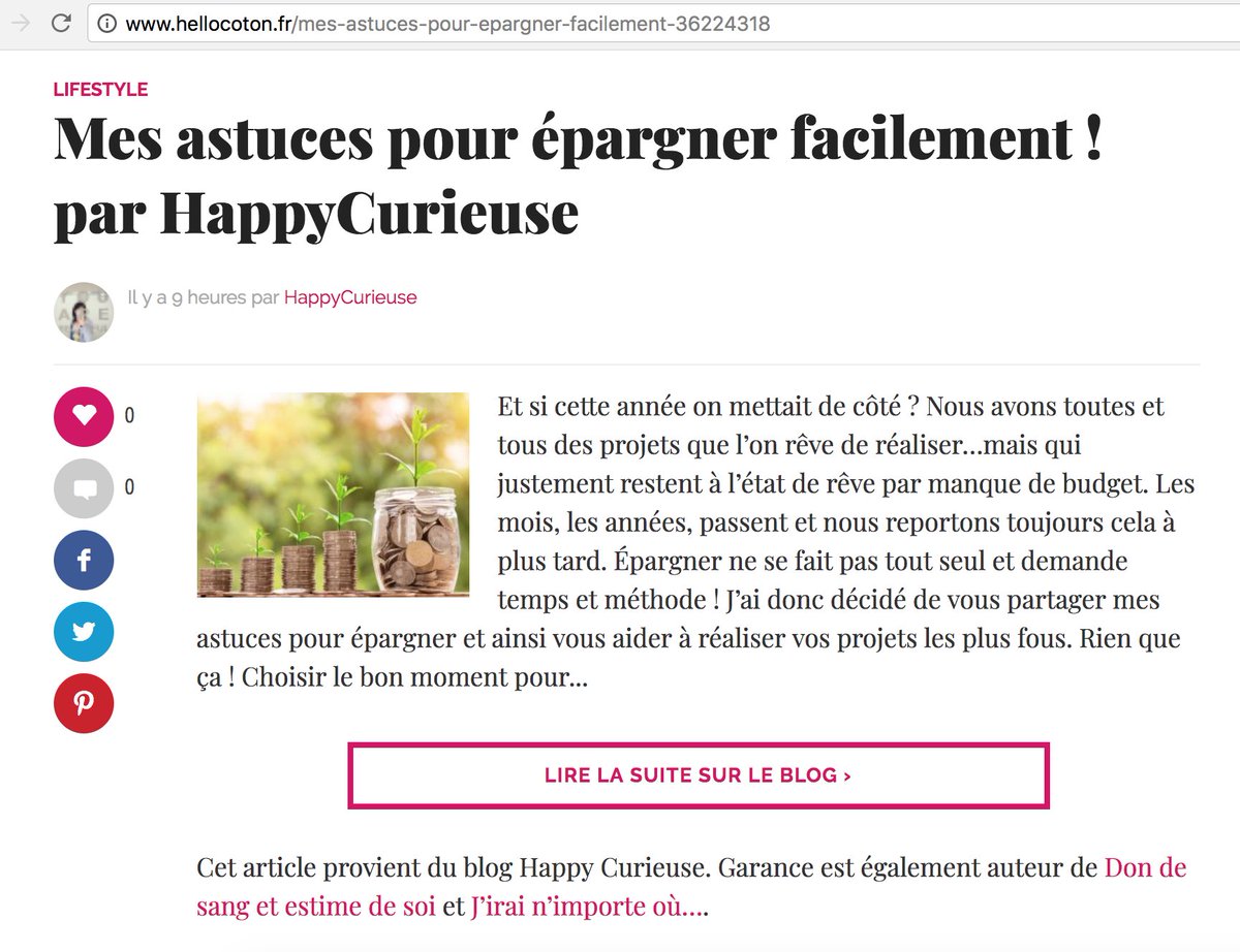 HappyCurieuse's tweet image. La surprise du jour ? @hellocoton qui partage mon article ! ❤️ #BelgianBlogger happycurieuse.com/mes-astuces-po…