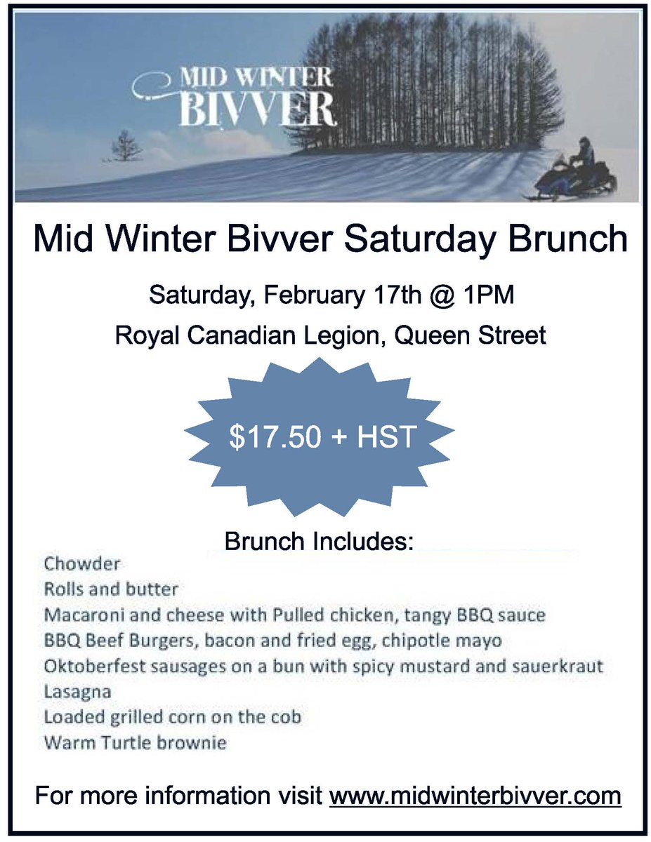 If snowmobiling isn't for you, you can still take part in Mid Winter Bivver in Grand Falls-Windsor by attending a great brunch prepared by several excellent chefs.
