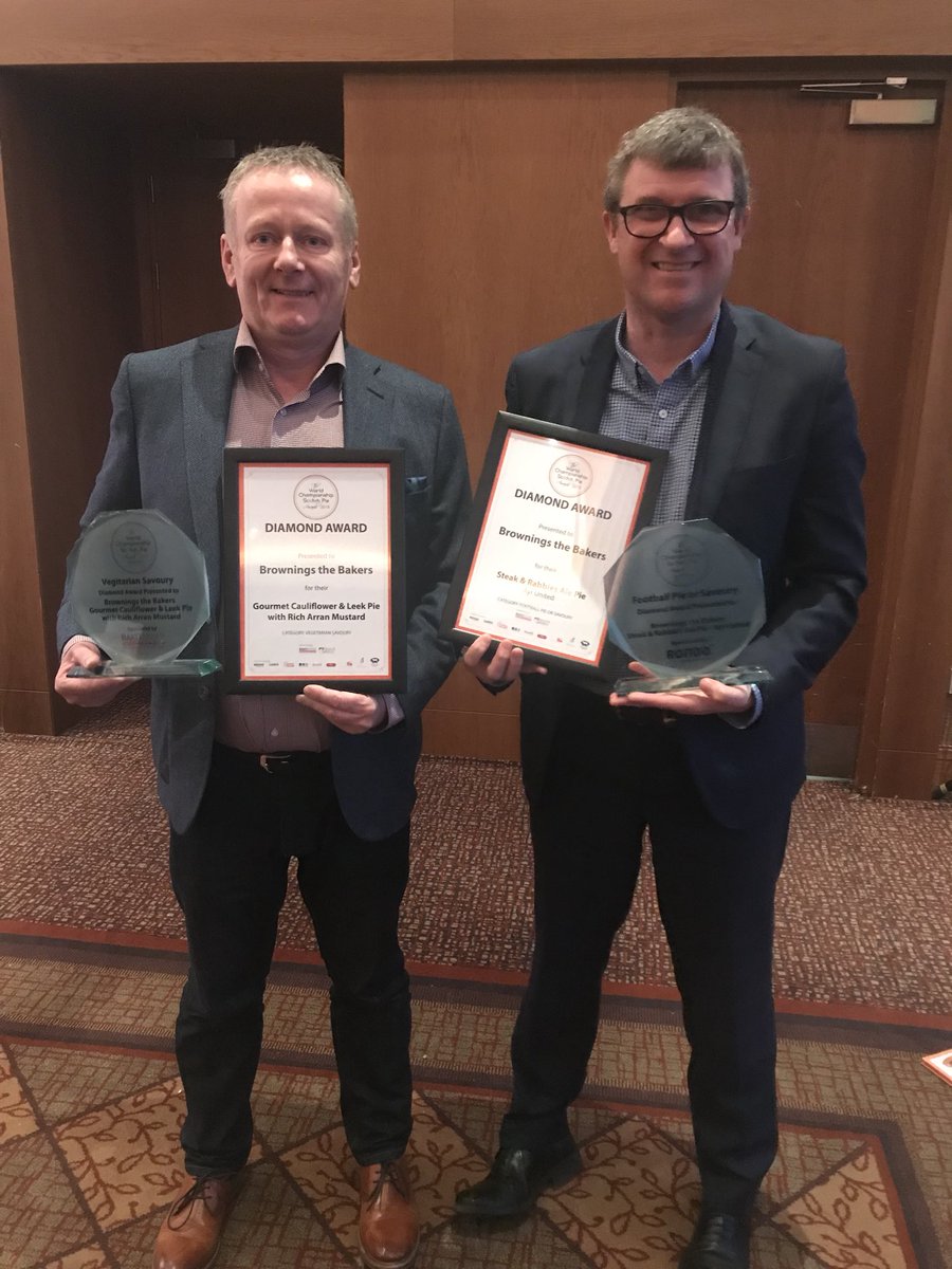 BrowningsBakers's tweet photo. 6 awards in total today @ScotchPieAwards inc 2 diamond awards, one for Best Savoury Pie &amp; one for Best Football Pie for our Steak &amp; Rabbies Ale Pie sold @AyrUnitedFC! Congratulations to the new World Scotch Pie Champs, we hope u enjoy your year as much as we did! @ScottishBakers https://t.co/XnFtKwZTYi