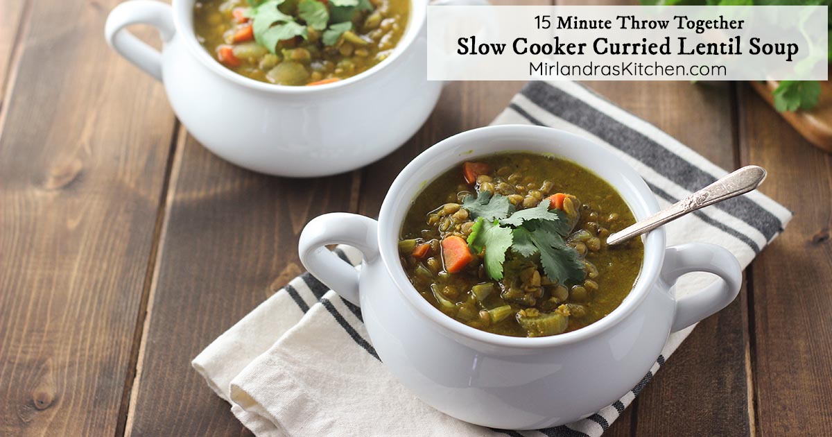 Mirlandra's tweet photo. This healthy slow cooker curried lentil soup is the perfect winter warmer. Just 15 minutes of prep makes a protein packed dinner full of veggies. Yellow curry is a flavorful and unique twist on traditional lentil soup without getting too exotic. #crockpot https://t.co/Ri0JNa6sOF https://t.co/z5pBnt6PrR