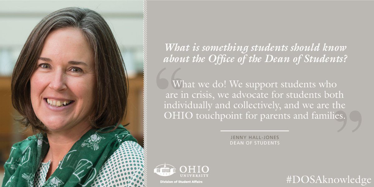 OHIOStudentLife's tweet photo. As the semester inches closer, don't forget about all the resources available to you, Bobcats! @JennyHallJones reminds us how essential the Office of the Dean of Students is to @ohiou in today's #DOSAknowledge https://t.co/8GMWDZUTGJ