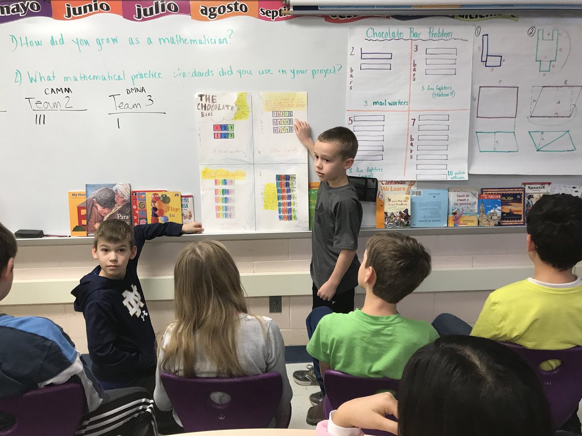 MrsGreenA2's tweet image. Extended Math fourth graders presented their projects yesterday. Now it’s time to deliver chocolate bars to our community helpers! @HaisleyA2 #ExtendedMath #everydayfractions