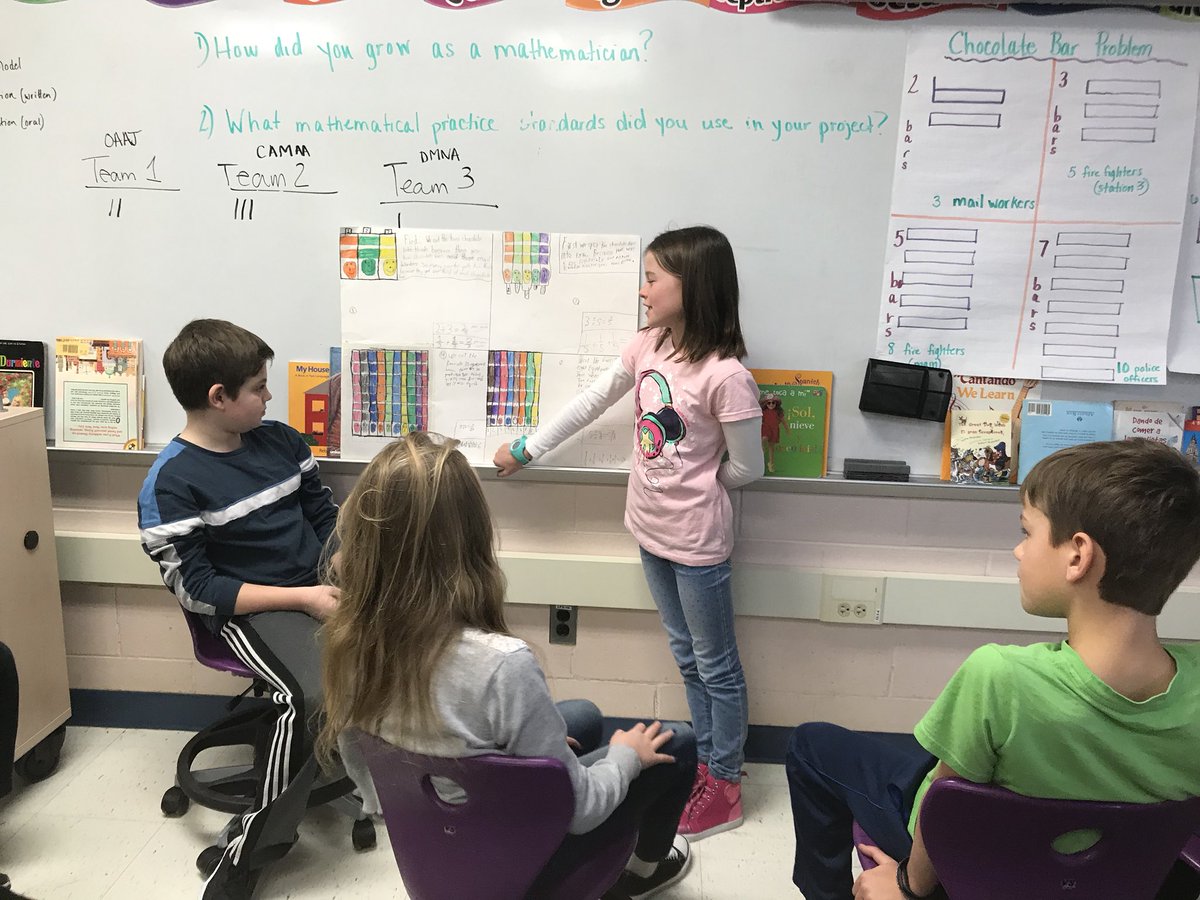 MrsGreenA2's tweet image. Extended Math fourth graders presented their projects yesterday. Now it’s time to deliver chocolate bars to our community helpers! @HaisleyA2 #ExtendedMath #everydayfractions