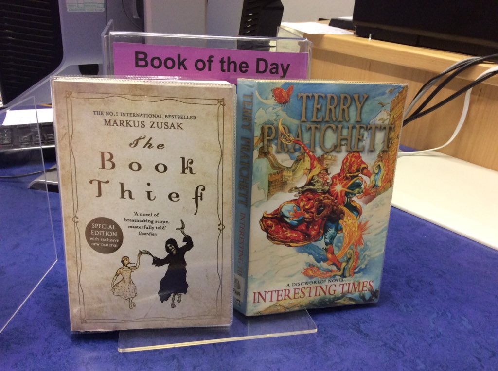 warkslibraries's tweet image. Staff recommendations from Shipston Library: 
'The Book Thief' - a very moving tale of Liesel, a young girl taken in by a foster family during World War Two.
'Interesting Times' - Mighty battles! Revolution! Death! War!
One based on reality, one for escapism.
#ReadingResolution